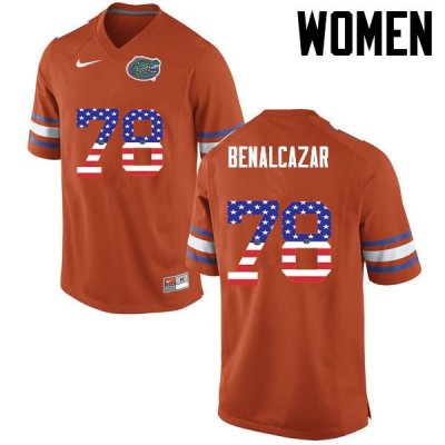 Women's Florida Gators #78 Ricardo Benalcazar NCAA Nike Orange USA Flag Fashion Authentic Stitched College Football Jersey OUE5562QK